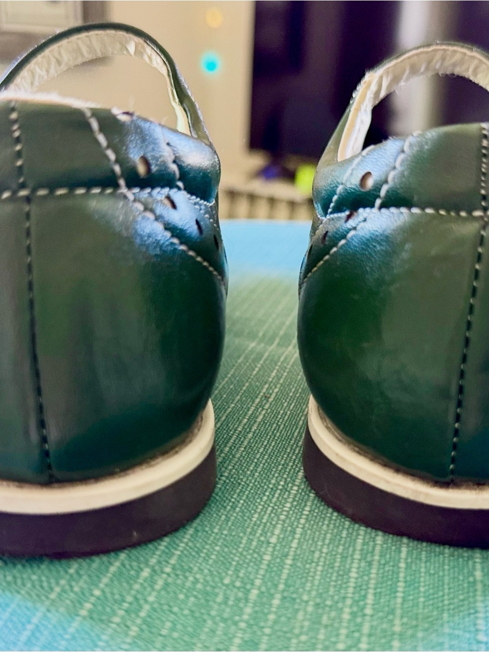 Women’s Green Mary Jane Flats with Decorative Brogue Details - Picture 5 of 6